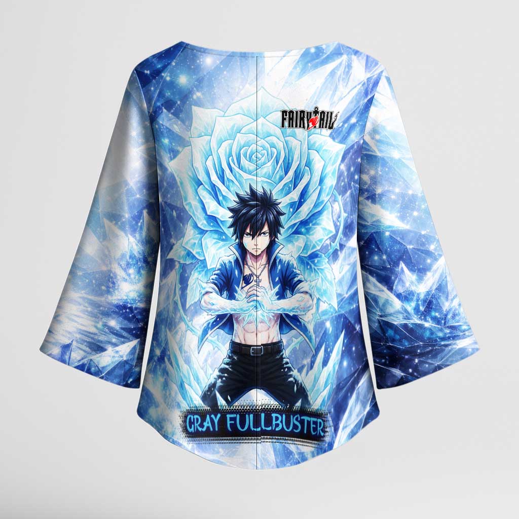 Gray Fullbuster Fairy Tail Kimono Sleeve Blouse Ice Magic Anime Style with Crystal Freeze Motif