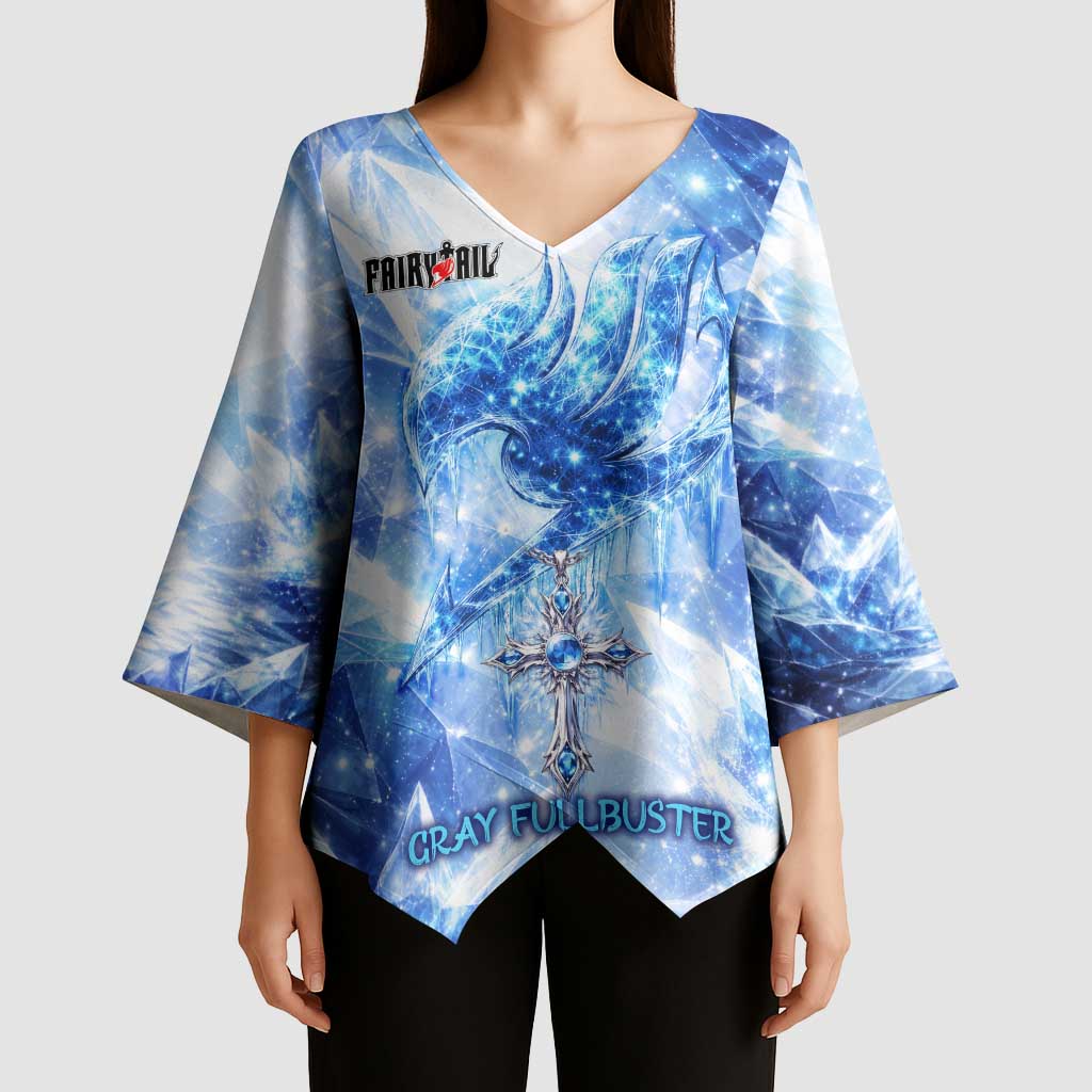 Gray Fullbuster Fairy Tail Kimono Sleeve Blouse Ice Magic Anime Style with Crystal Freeze Motif