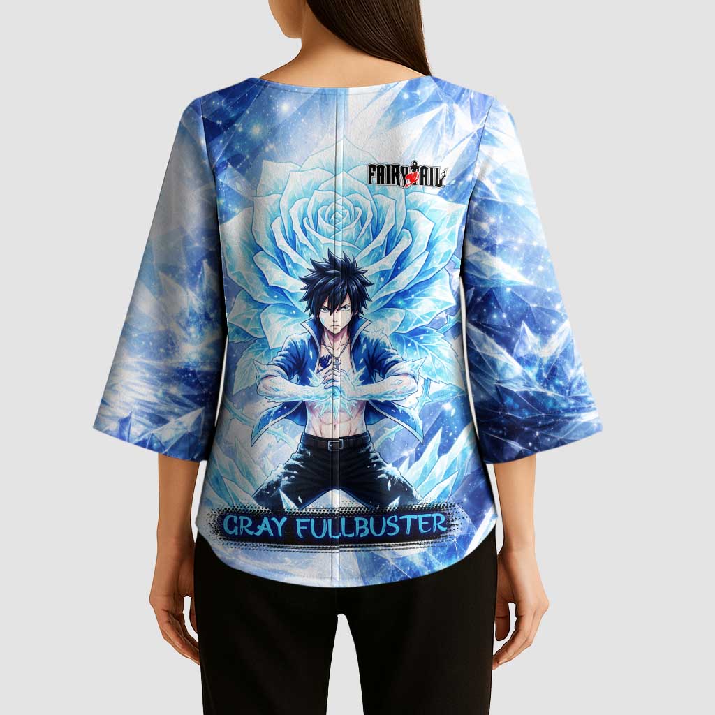 Gray Fullbuster Fairy Tail Kimono Sleeve Blouse Ice Magic Anime Style with Crystal Freeze Motif