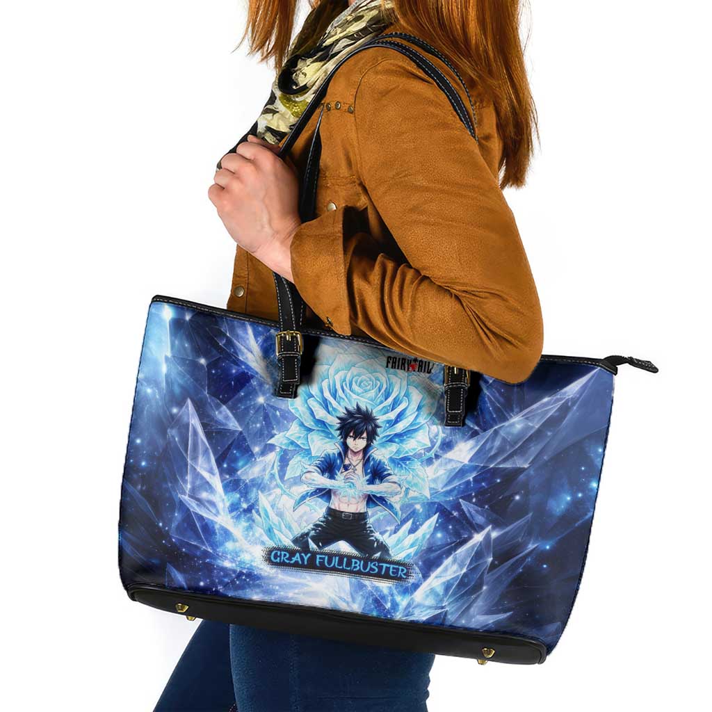 Gray Fullbuster Fairy Tail Leather Tote Bag Ice Magic Anime Style with Crystal Freeze Motif