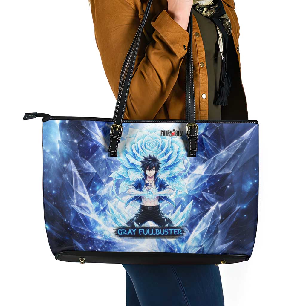 Gray Fullbuster Fairy Tail Leather Tote Bag Ice Magic Anime Style with Crystal Freeze Motif