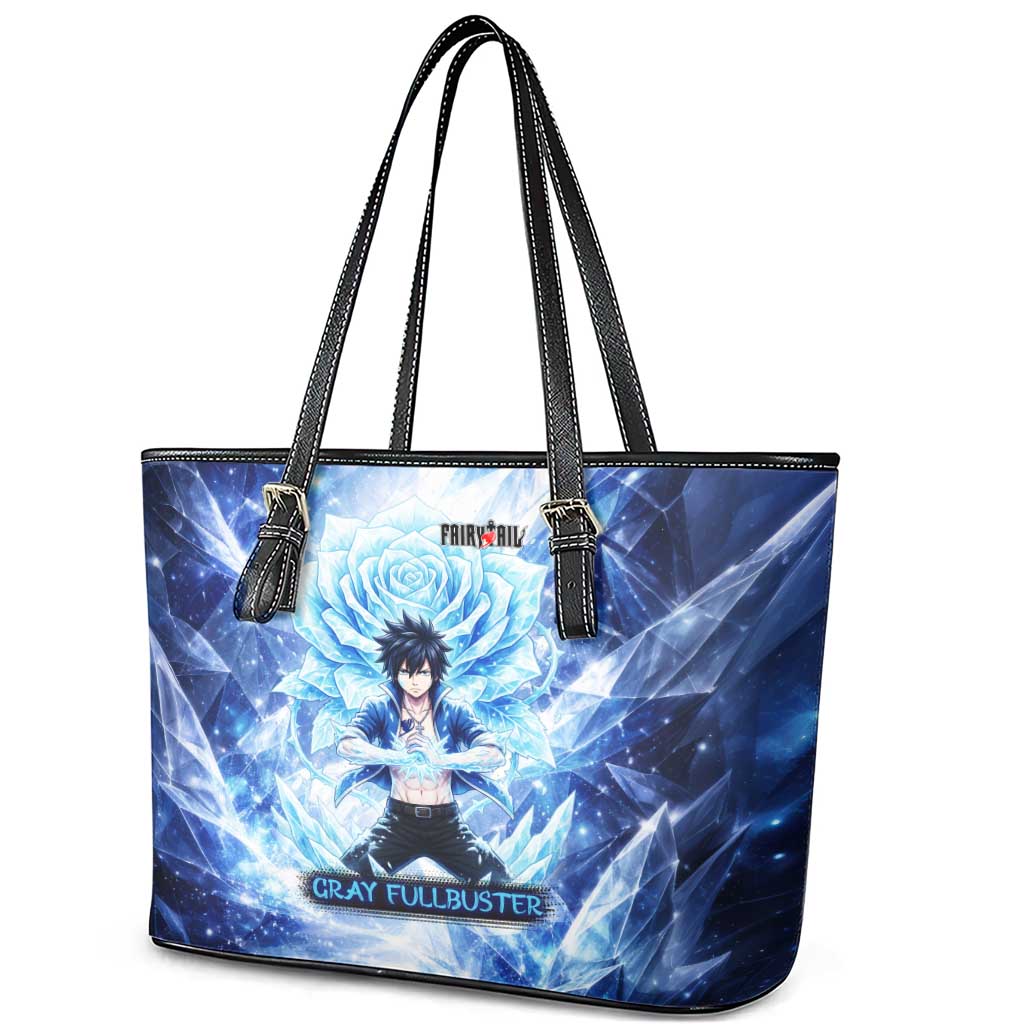 Gray Fullbuster Fairy Tail Leather Tote Bag Ice Magic Anime Style with Crystal Freeze Motif
