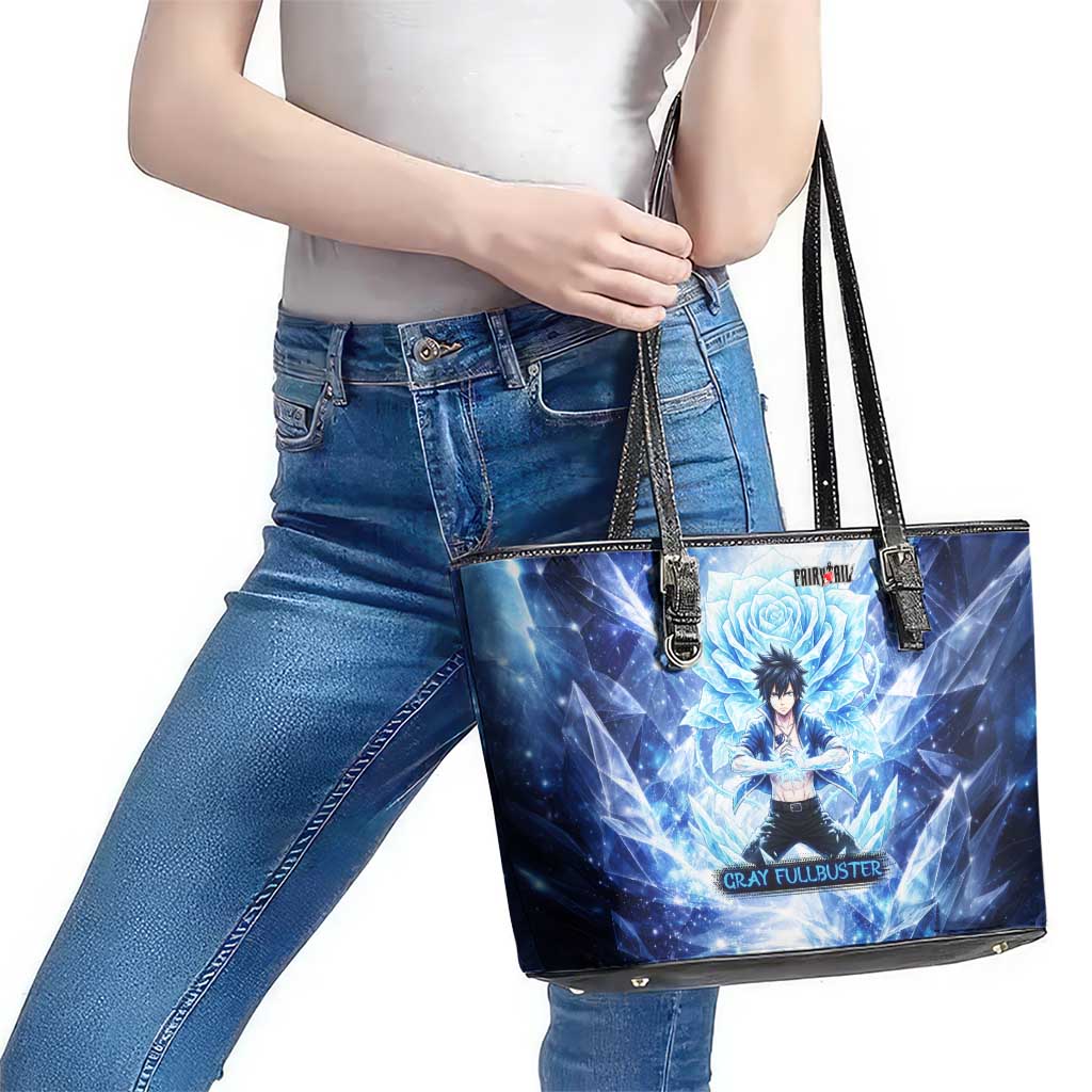 Gray Fullbuster Fairy Tail Leather Tote Bag Ice Magic Anime Style with Crystal Freeze Motif