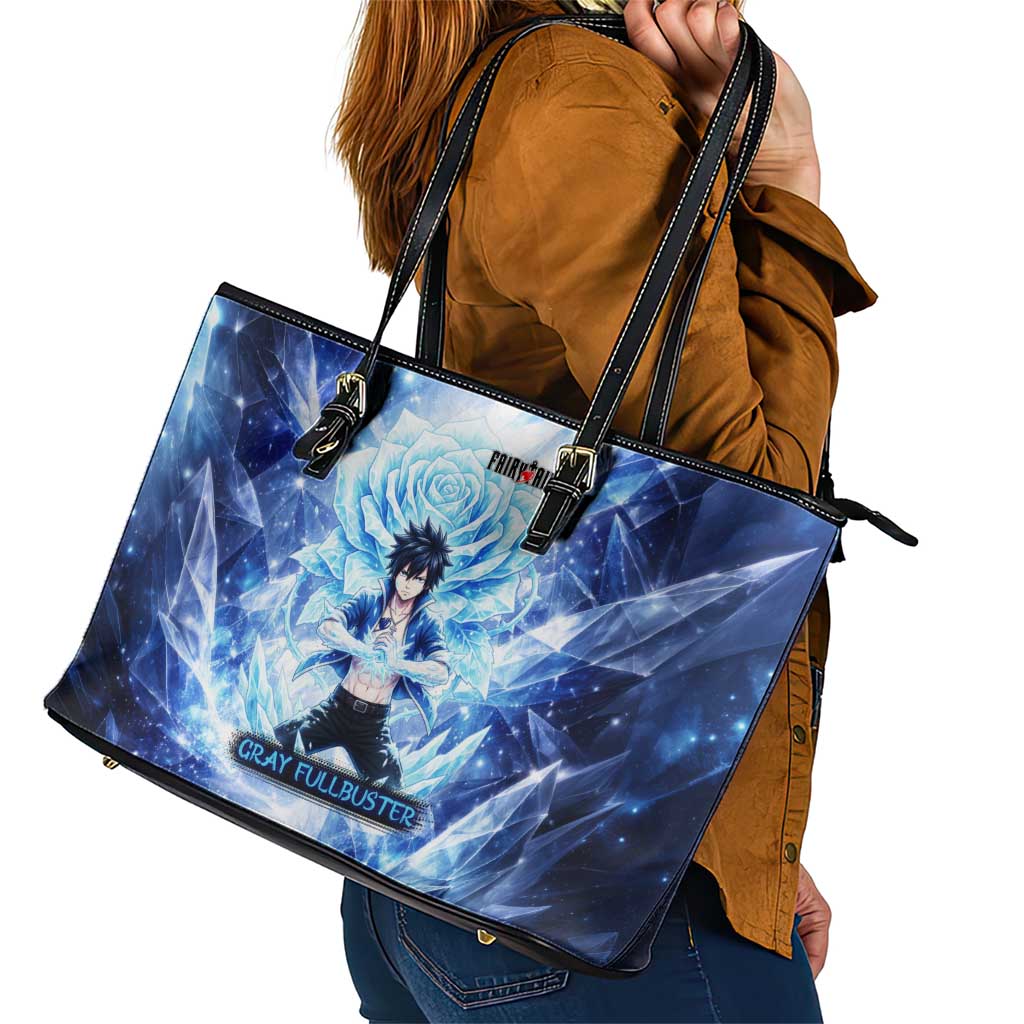Gray Fullbuster Fairy Tail Leather Tote Bag Ice Magic Anime Style with Crystal Freeze Motif