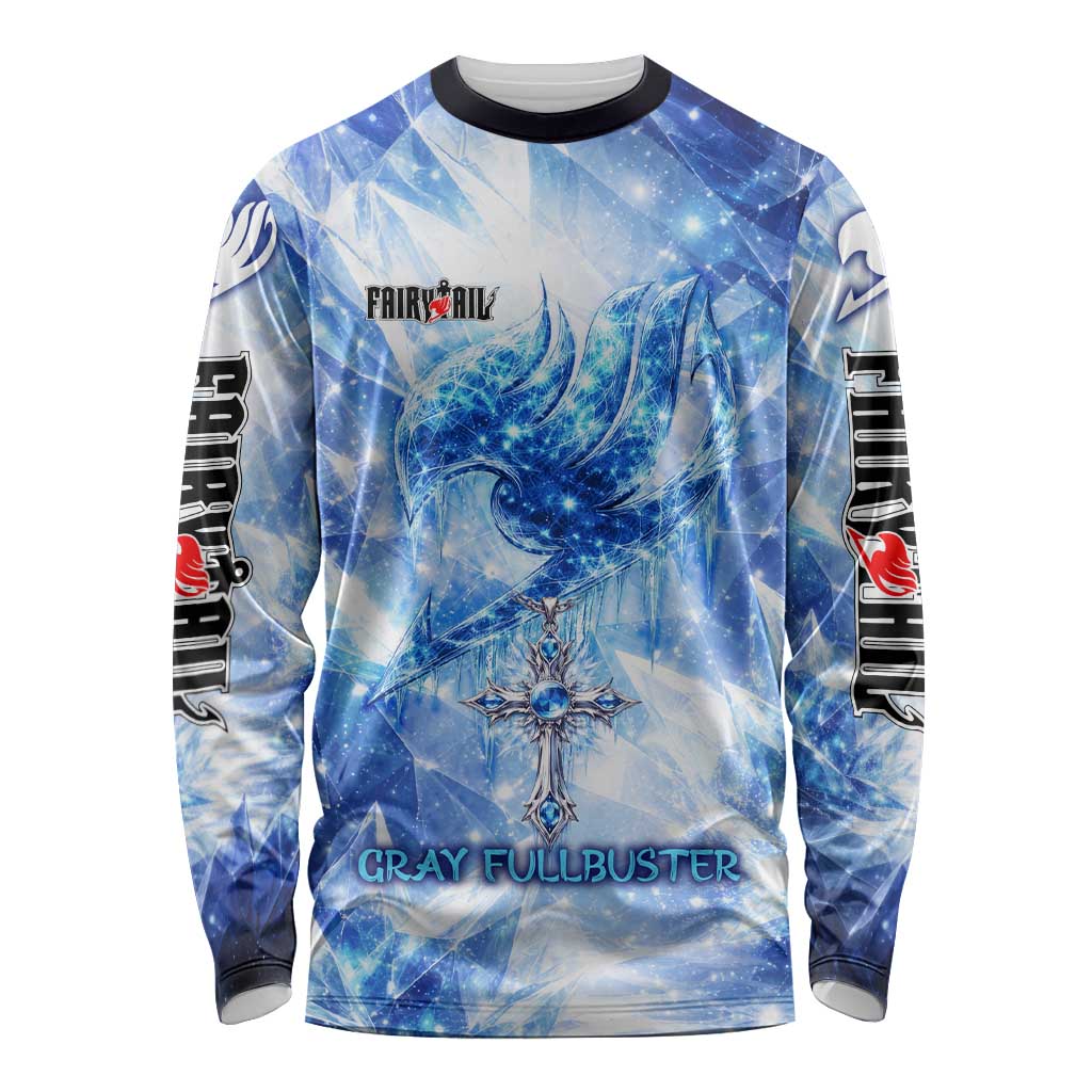 Gray Fullbuster Fairy Tail Long Sleeve Shirt Ice Magic Anime Style with Crystal Freeze Motif