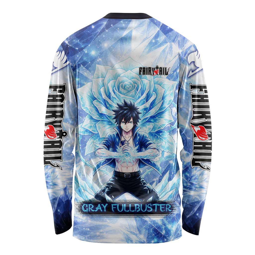 Gray Fullbuster Fairy Tail Long Sleeve Shirt Ice Magic Anime Style with Crystal Freeze Motif