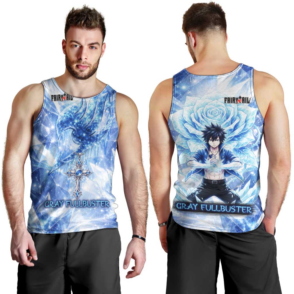Gray Fullbuster Fairy Tail Men Tank Top Ice Magic Anime Style with Crystal Freeze Motif