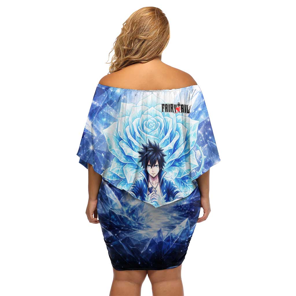 Gray Fullbuster Fairy Tail Off Shoulder Short Dress Ice Magic Anime Style with Crystal Freeze Motif
