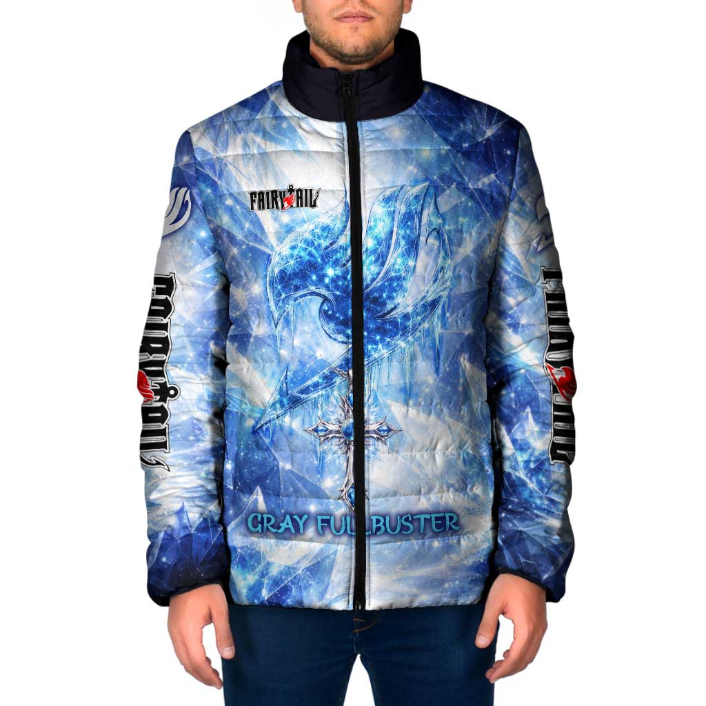 Gray Fullbuster Fairy Tail Padded Jacket Ice Magic Anime Style with Crystal Freeze Motif