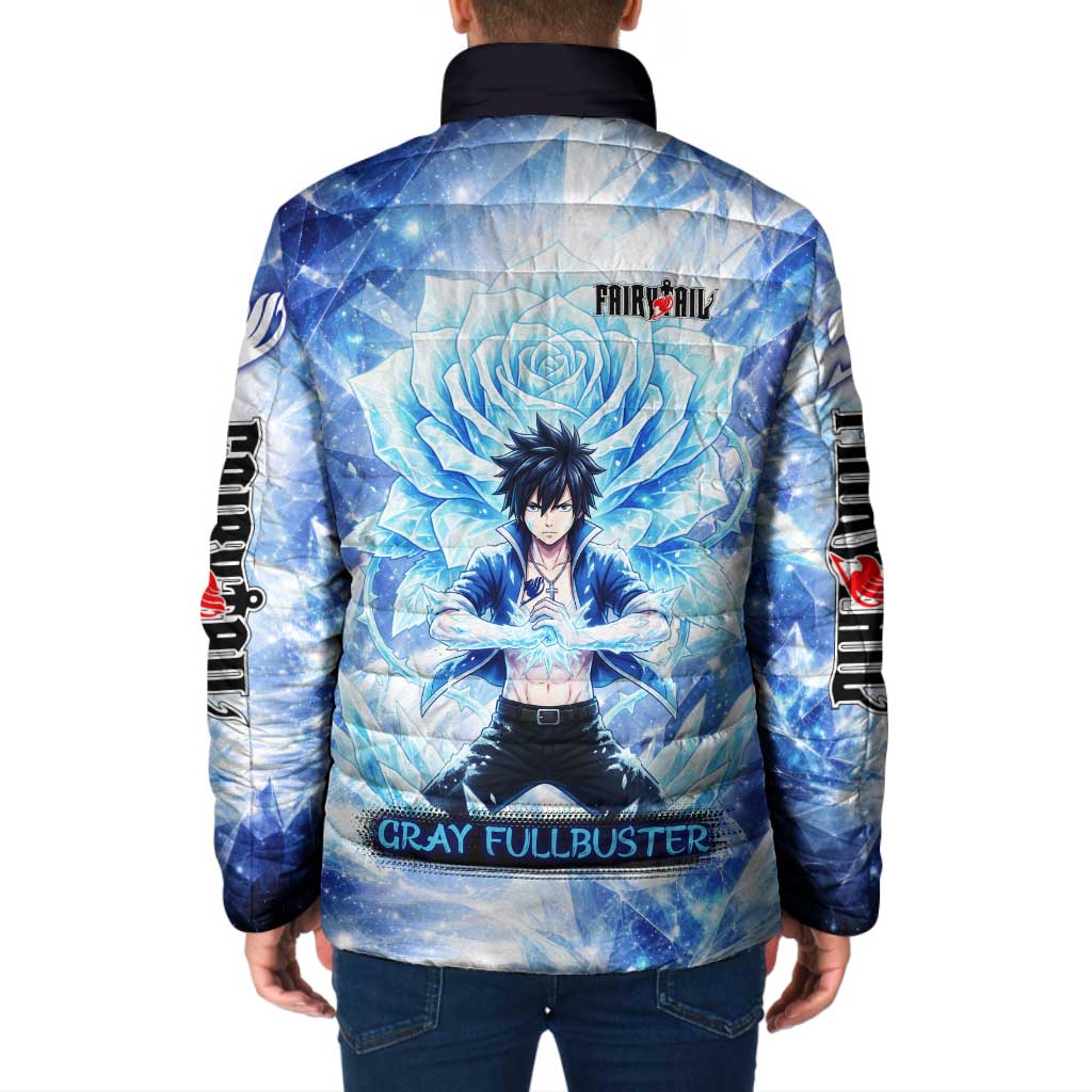 Gray Fullbuster Fairy Tail Padded Jacket Ice Magic Anime Style with Crystal Freeze Motif