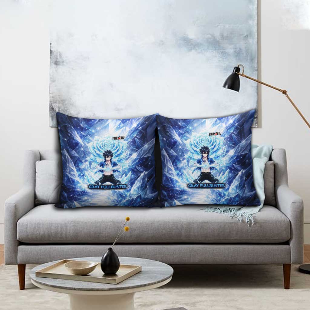 Gray Fullbuster Fairy Tail Pillow Cover Ice Magic Anime Style with Crystal Freeze Motif