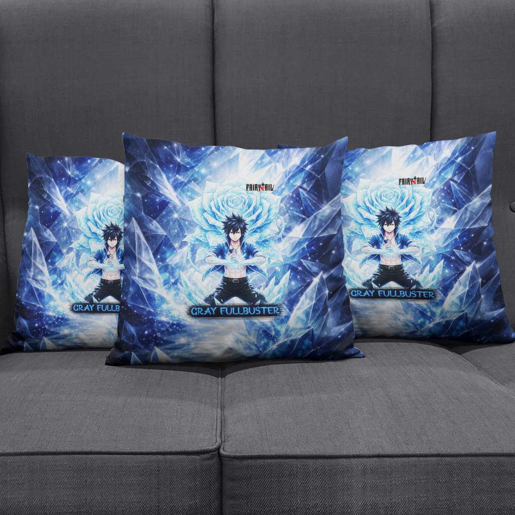 Gray Fullbuster Fairy Tail Pillow Cover Ice Magic Anime Style with Crystal Freeze Motif