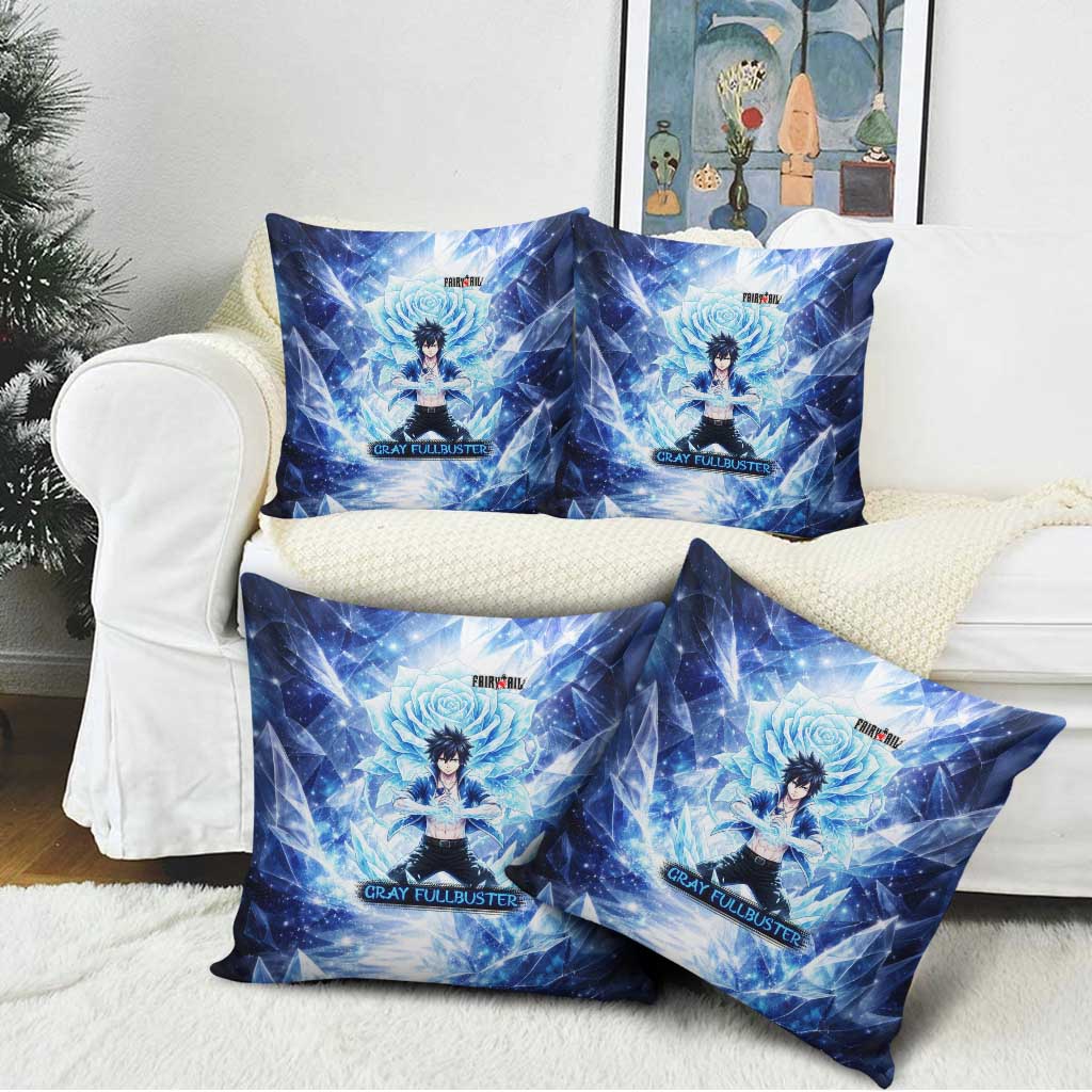 Gray Fullbuster Fairy Tail Pillow Cover Ice Magic Anime Style with Crystal Freeze Motif