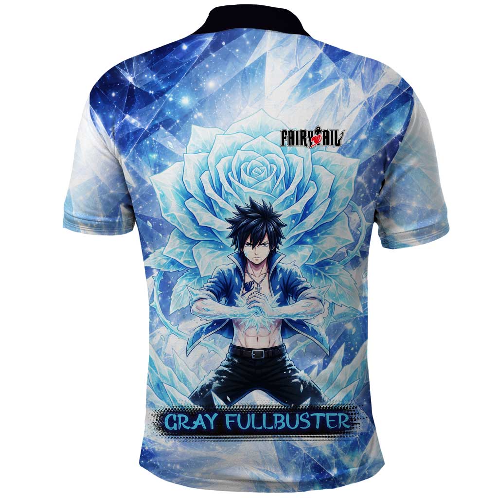Gray Fullbuster Fairy Tail Polo Shirt Ice Magic Anime Style with Crystal Freeze Motif