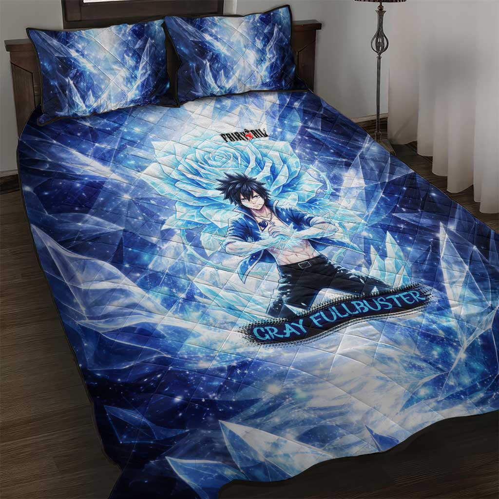 Gray Fullbuster Fairy Tail Quilt Bed Set Ice Magic Anime Style with Crystal Freeze Motif