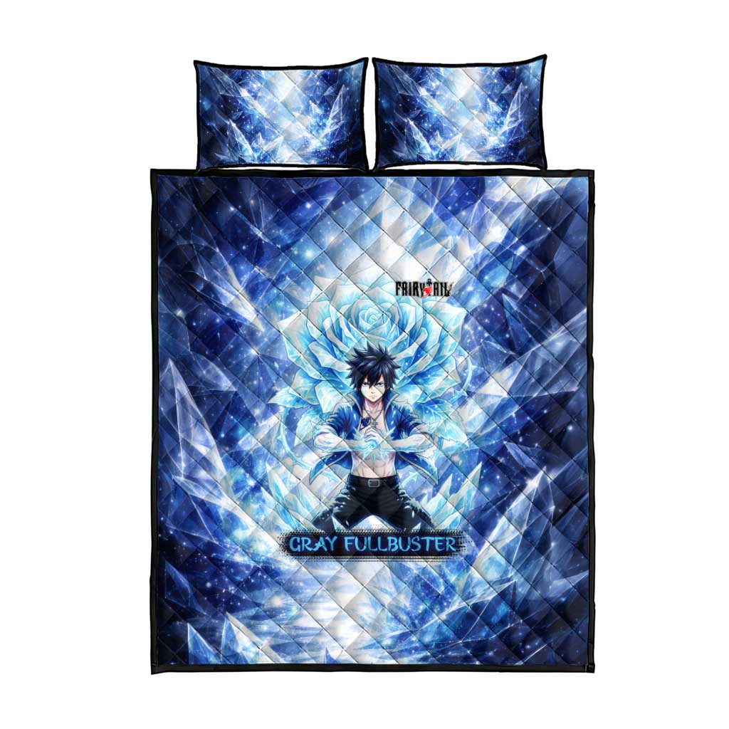 Gray Fullbuster Fairy Tail Quilt Bed Set Ice Magic Anime Style with Crystal Freeze Motif