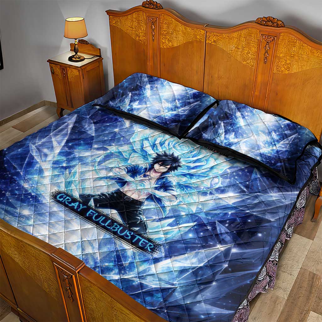 Gray Fullbuster Fairy Tail Quilt Bed Set Ice Magic Anime Style with Crystal Freeze Motif