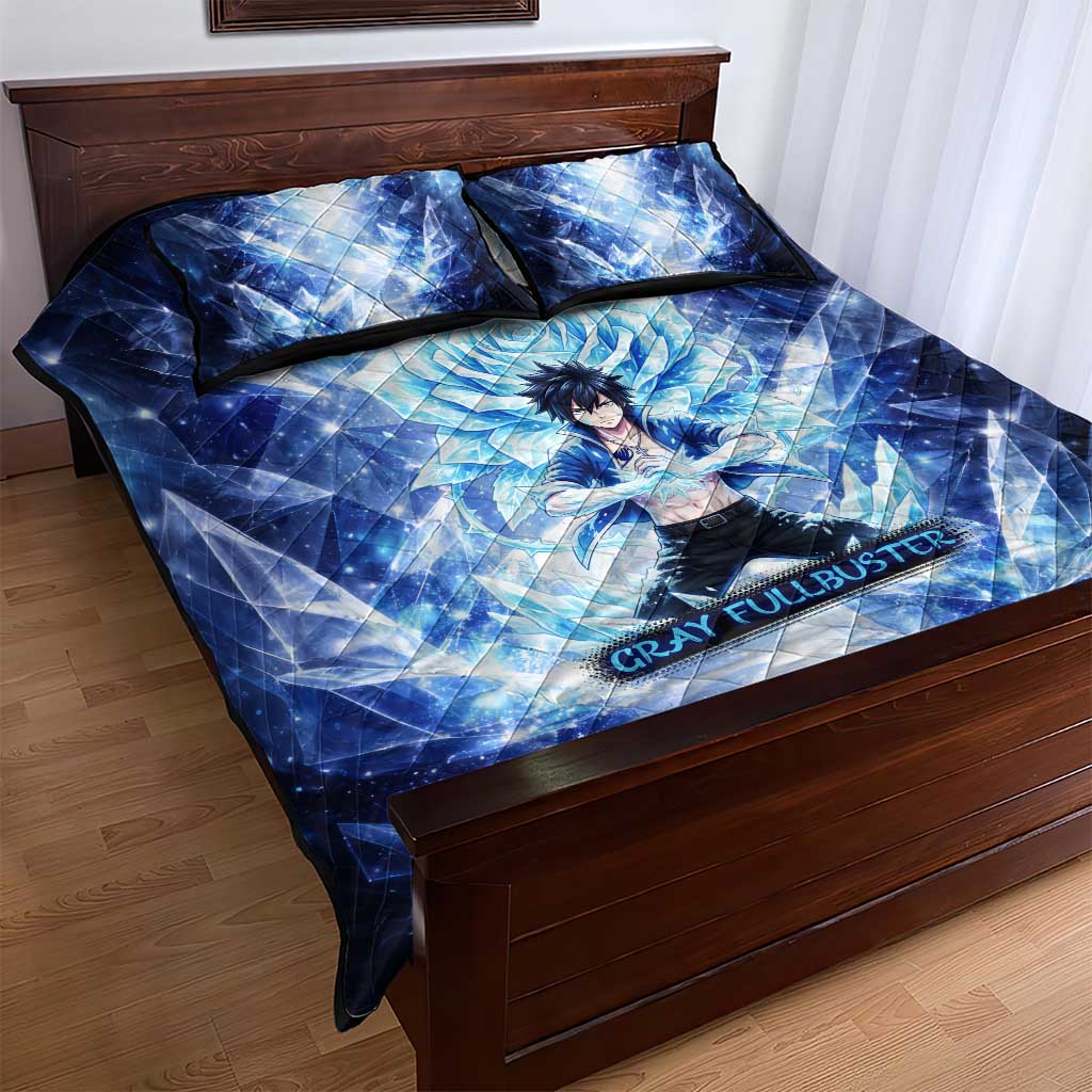 Gray Fullbuster Fairy Tail Quilt Bed Set Ice Magic Anime Style with Crystal Freeze Motif