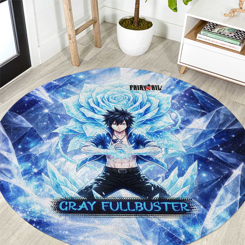 Gray Fullbuster Fairy Tail Round Carpet Ice Magic Anime Style with Crystal Freeze Motif