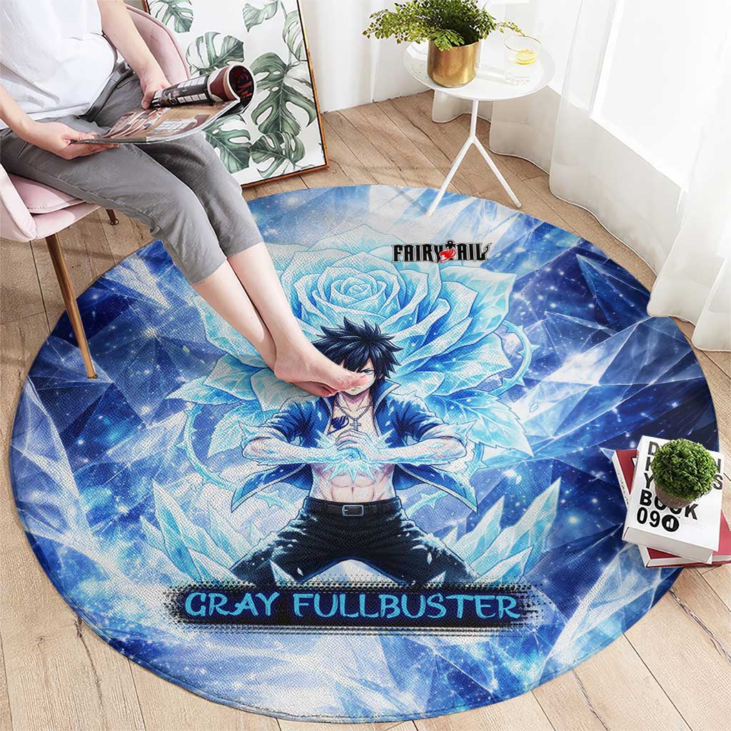 Gray Fullbuster Fairy Tail Round Carpet Ice Magic Anime Style with Crystal Freeze Motif