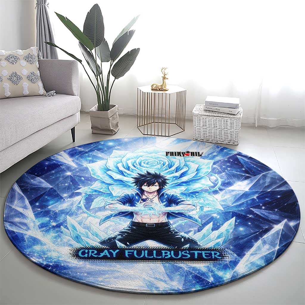 Gray Fullbuster Fairy Tail Round Carpet Ice Magic Anime Style with Crystal Freeze Motif