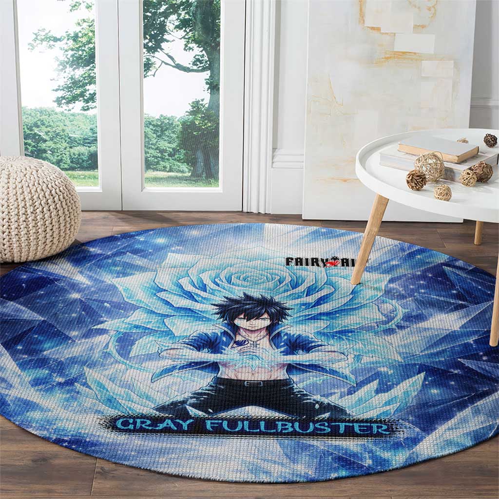 Gray Fullbuster Fairy Tail Round Carpet Ice Magic Anime Style with Crystal Freeze Motif