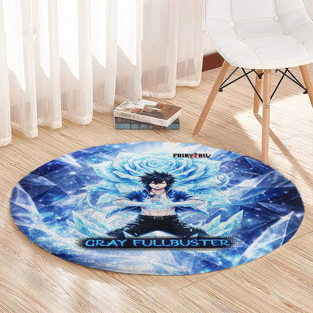 Gray Fullbuster Fairy Tail Round Carpet Ice Magic Anime Style with Crystal Freeze Motif