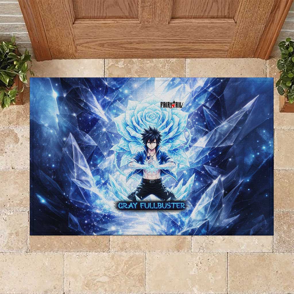 Gray Fullbuster Fairy Tail Rubber Doormat Ice Magic Anime Style with Crystal Freeze Motif