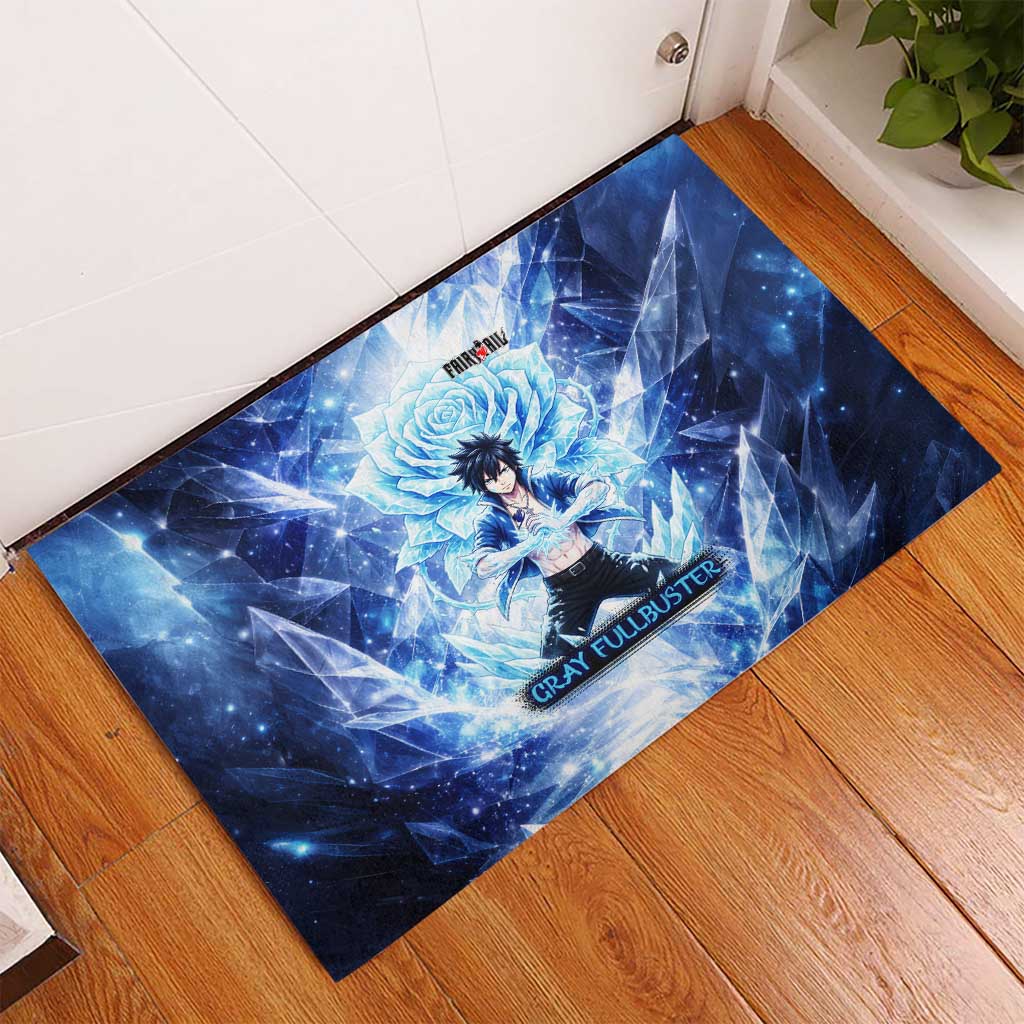 Gray Fullbuster Fairy Tail Rubber Doormat Ice Magic Anime Style with Crystal Freeze Motif
