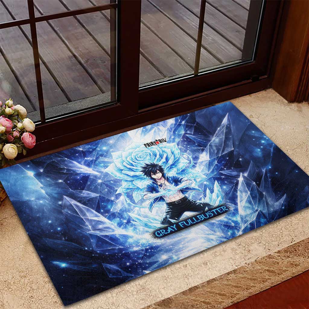 Gray Fullbuster Fairy Tail Rubber Doormat Ice Magic Anime Style with Crystal Freeze Motif