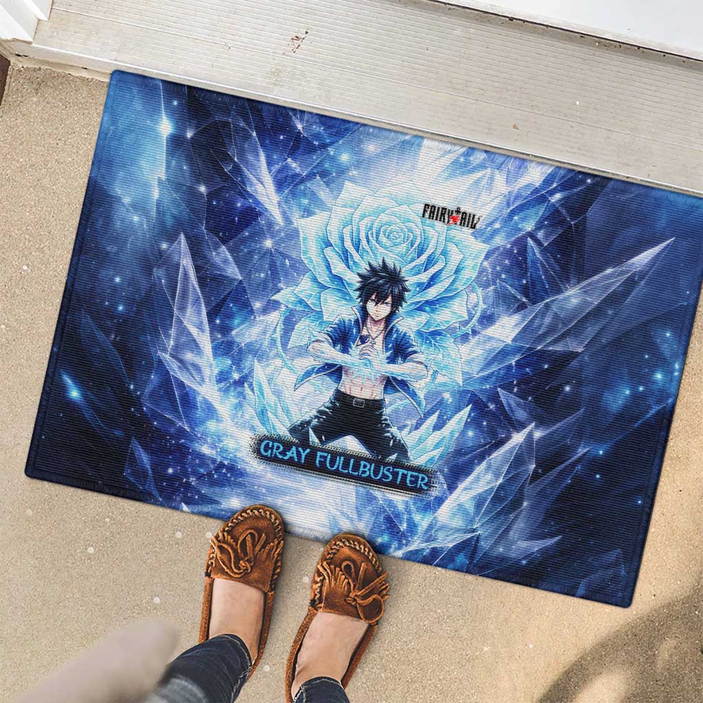Gray Fullbuster Fairy Tail Rubber Doormat Ice Magic Anime Style with Crystal Freeze Motif