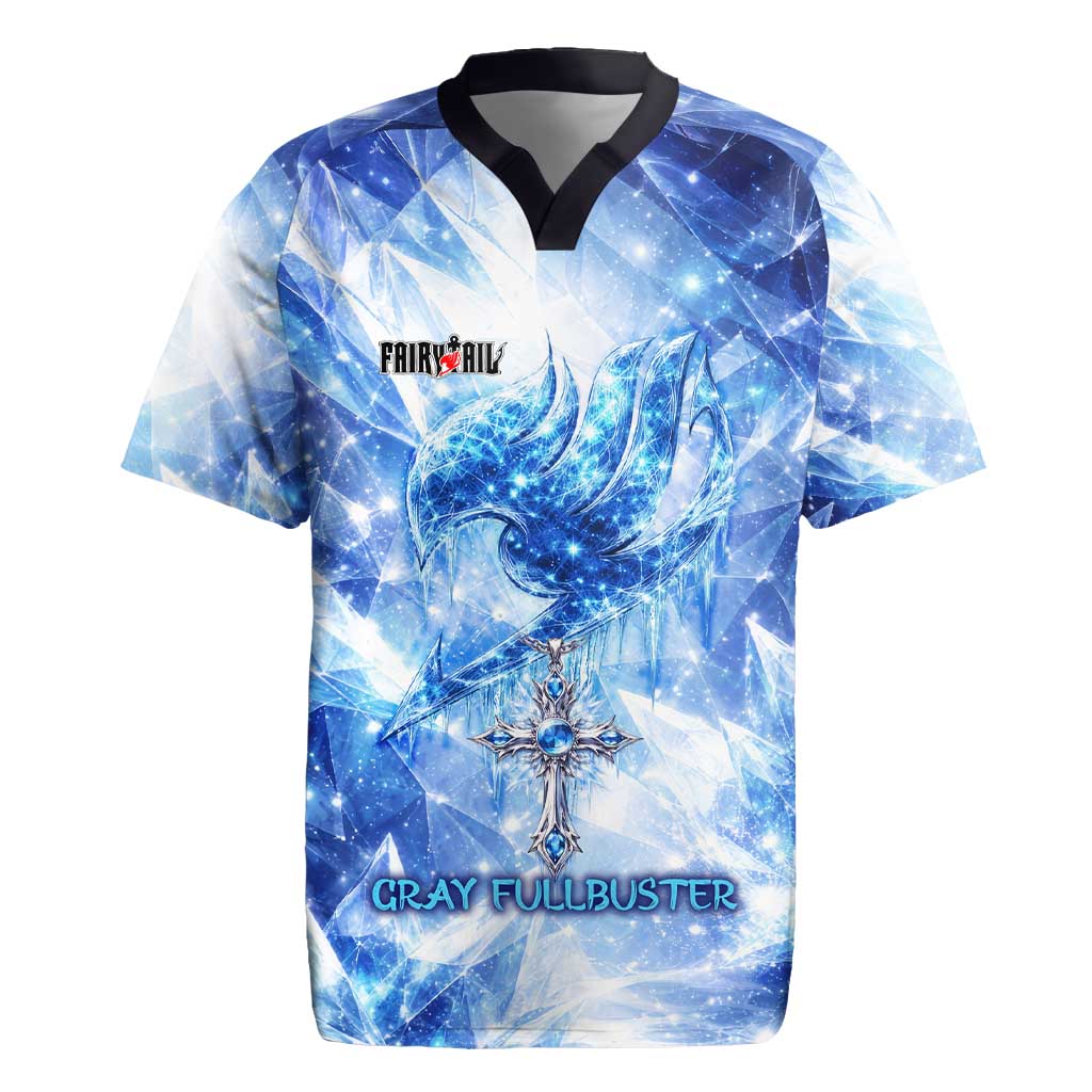 Gray Fullbuster Fairy Tail Rugby Jersey Ice Magic Anime Style with Crystal Freeze Motif