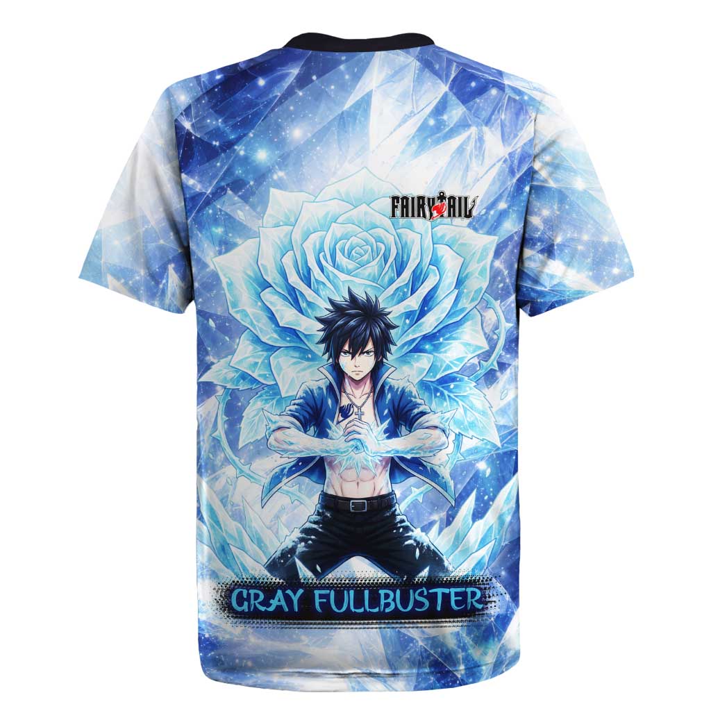 Gray Fullbuster Fairy Tail Rugby Jersey Ice Magic Anime Style with Crystal Freeze Motif