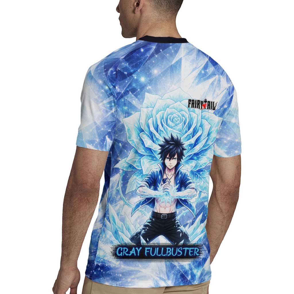Gray Fullbuster Fairy Tail Rugby Jersey Ice Magic Anime Style with Crystal Freeze Motif