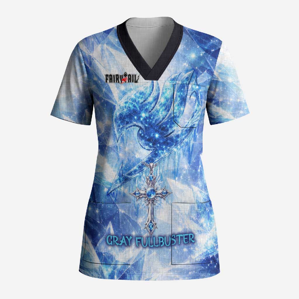 Gray Fullbuster Fairy Tail Scrub Top Ice Magic Anime Style with Crystal Freeze Motif