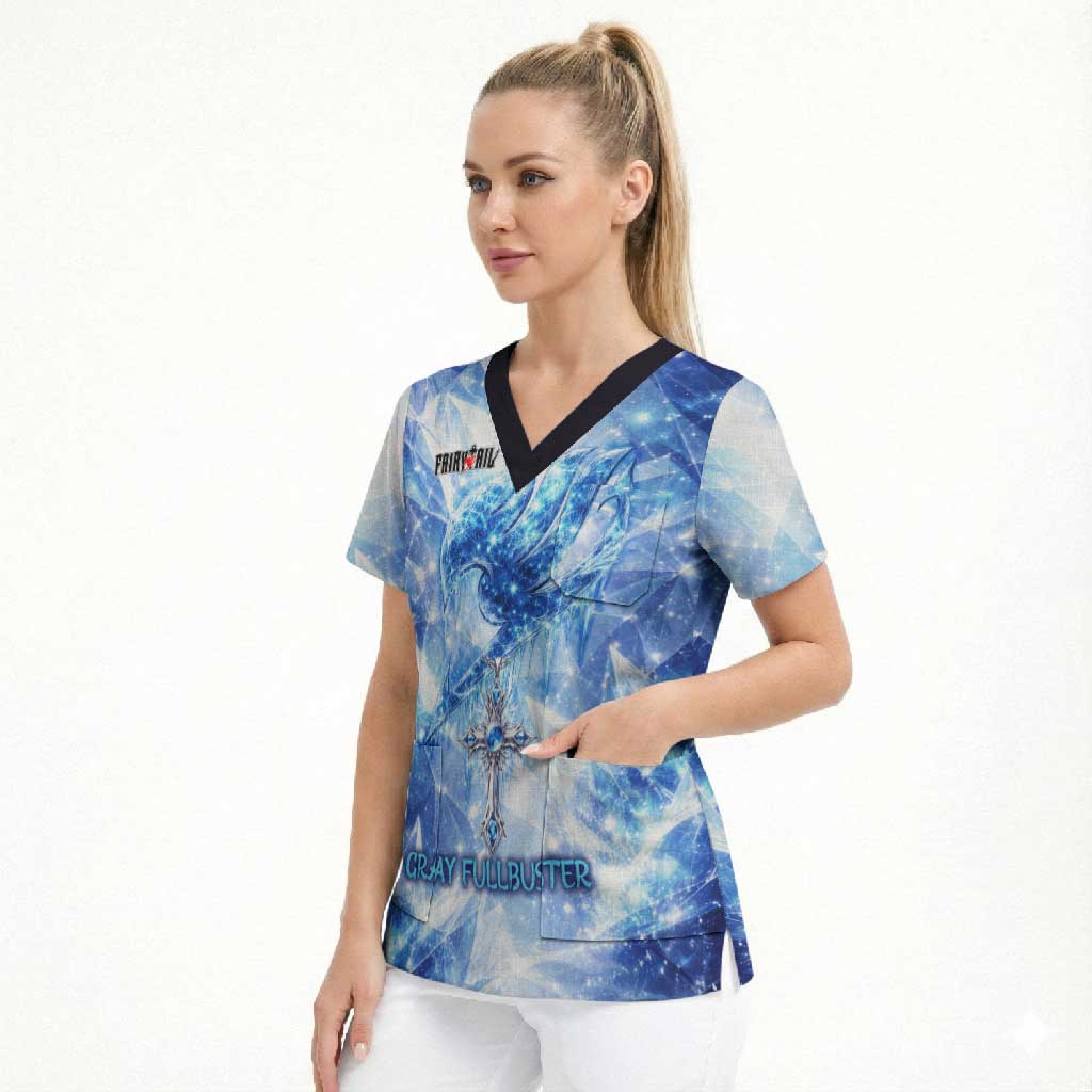 Gray Fullbuster Fairy Tail Scrub Top Ice Magic Anime Style with Crystal Freeze Motif