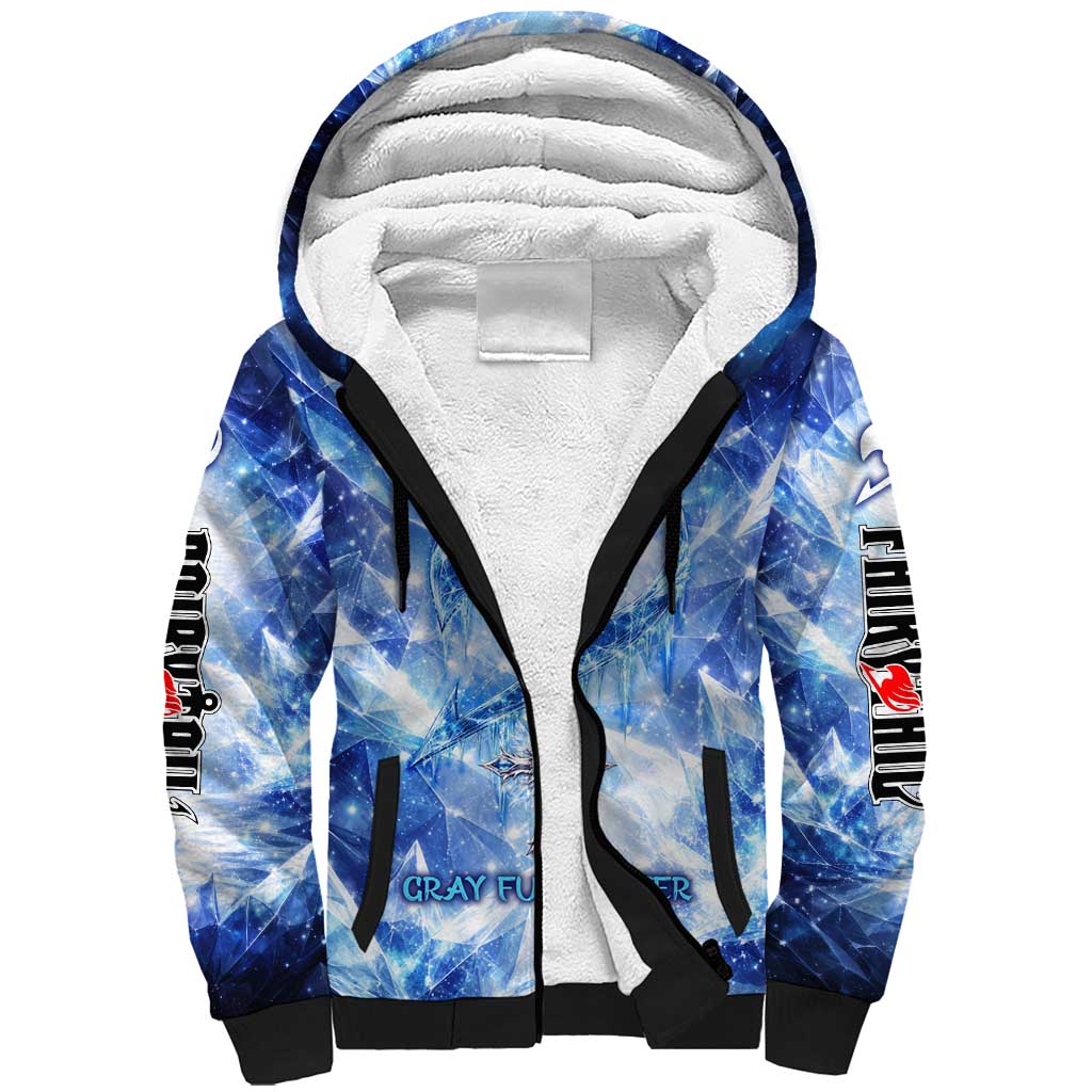 Gray Fullbuster Fairy Tail Sherpa Hoodie Ice Magic Anime Style with Crystal Freeze Motif