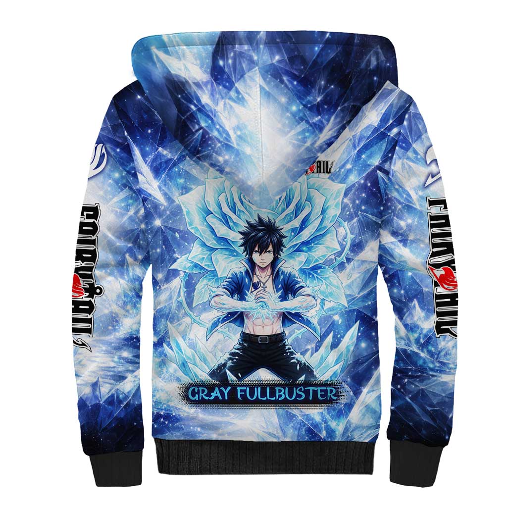 Gray Fullbuster Fairy Tail Sherpa Hoodie Ice Magic Anime Style with Crystal Freeze Motif
