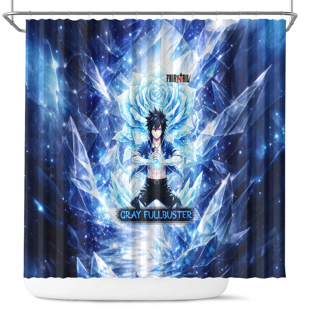 Gray Fullbuster Fairy Tail Shower Curtain Ice Magic Anime Style with Crystal Freeze Motif