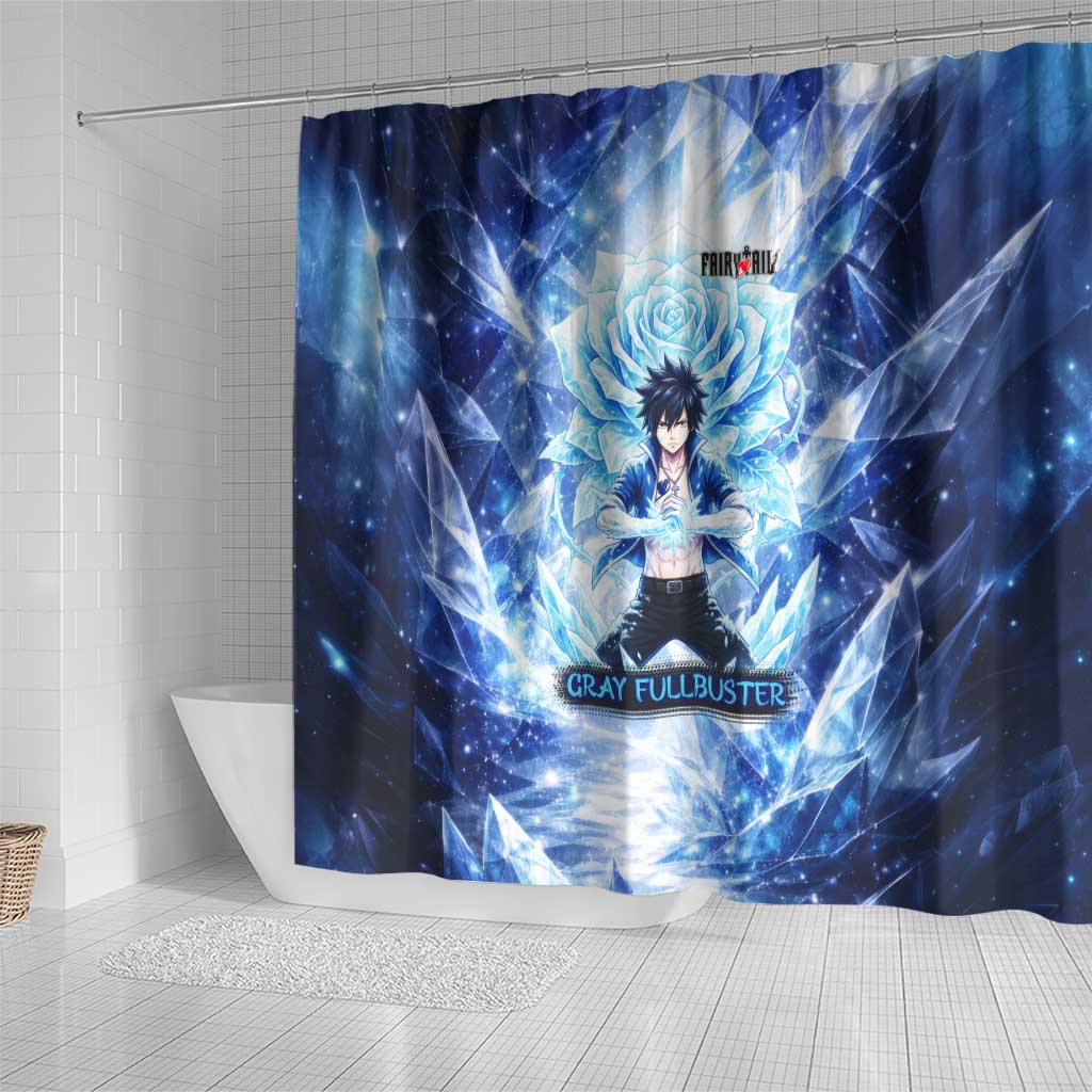 Gray Fullbuster Fairy Tail Shower Curtain Ice Magic Anime Style with Crystal Freeze Motif