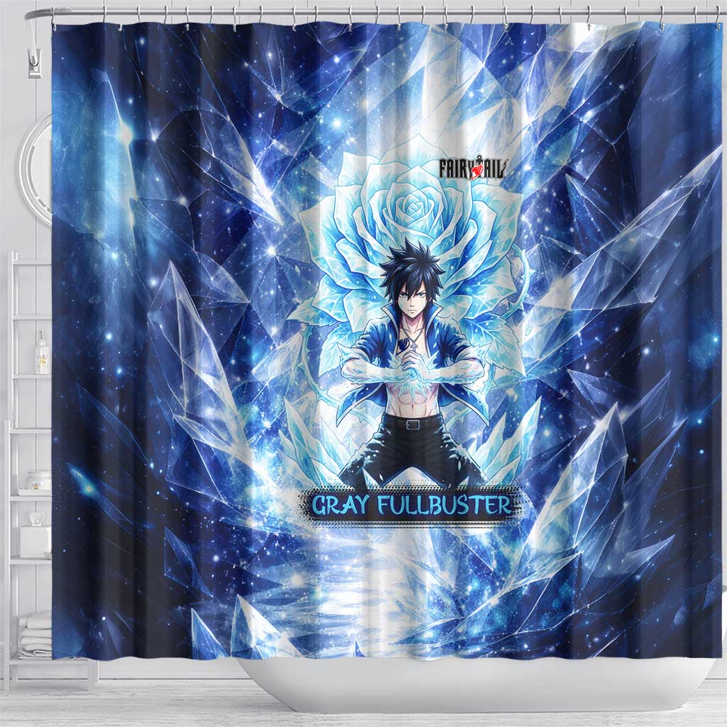 Gray Fullbuster Fairy Tail Shower Curtain Ice Magic Anime Style with Crystal Freeze Motif