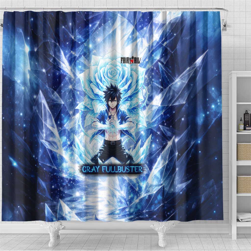 Gray Fullbuster Fairy Tail Shower Curtain Ice Magic Anime Style with Crystal Freeze Motif