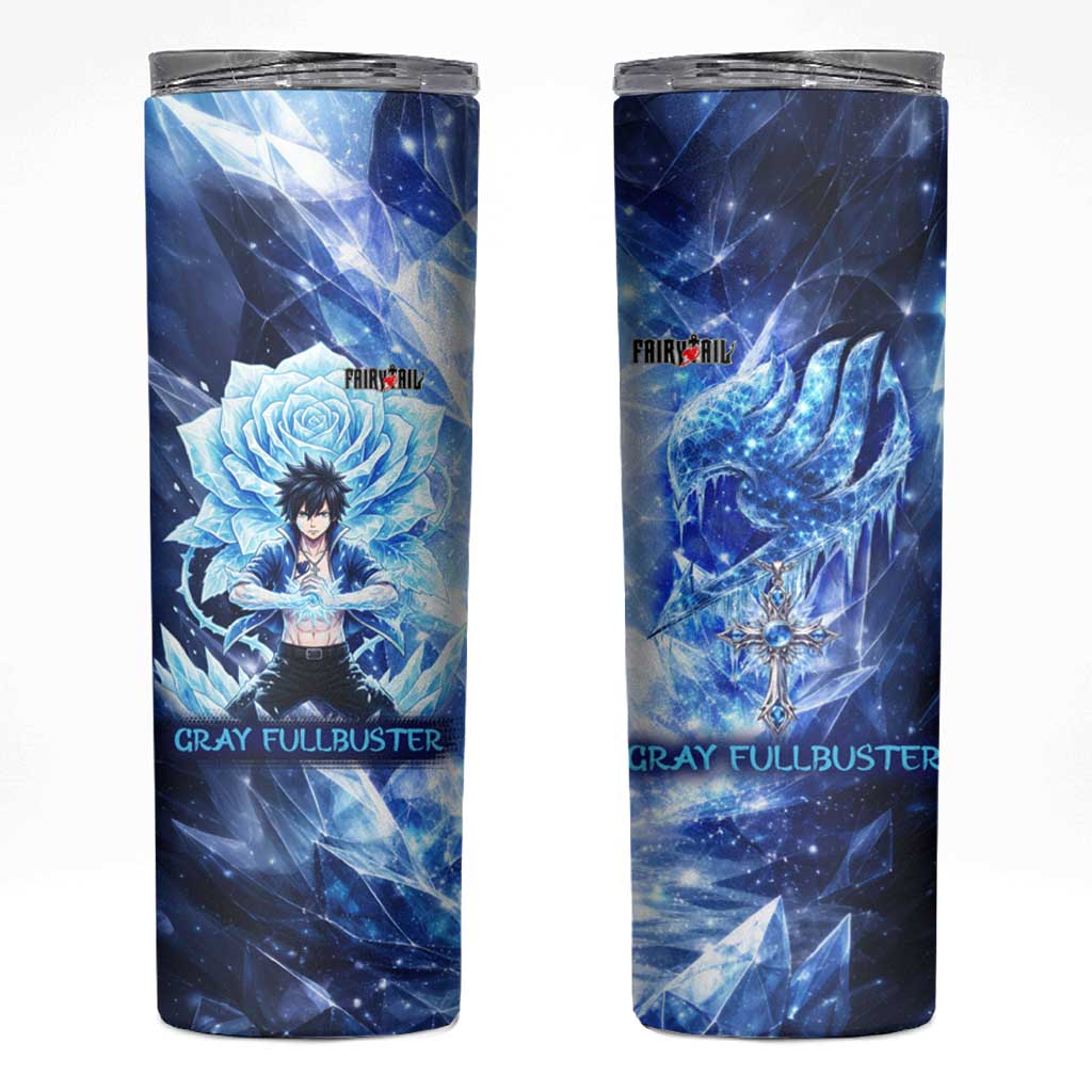 Gray Fullbuster Fairy Tail Skinny Tumbler Ice Magic Anime Style with Crystal Freeze Motif