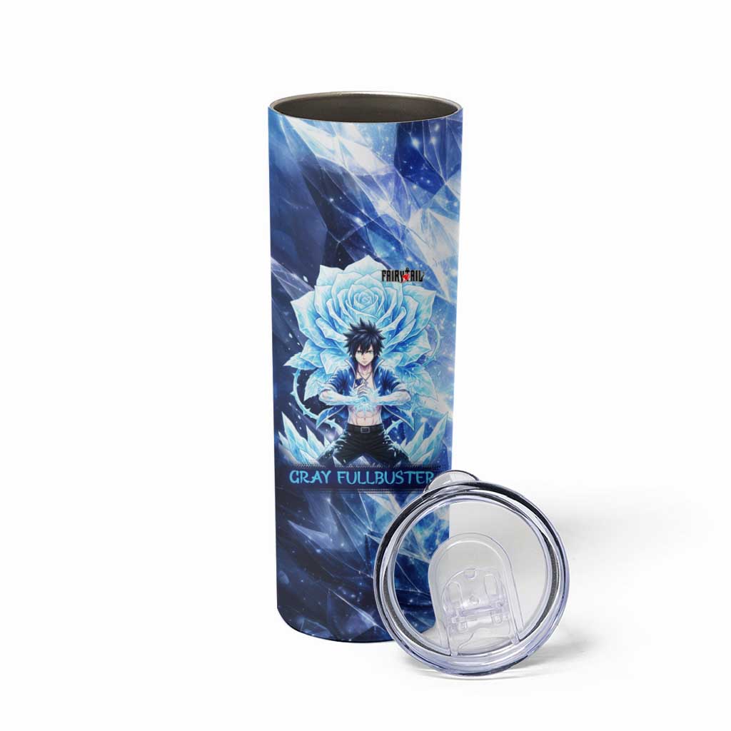 Gray Fullbuster Fairy Tail Skinny Tumbler Ice Magic Anime Style with Crystal Freeze Motif