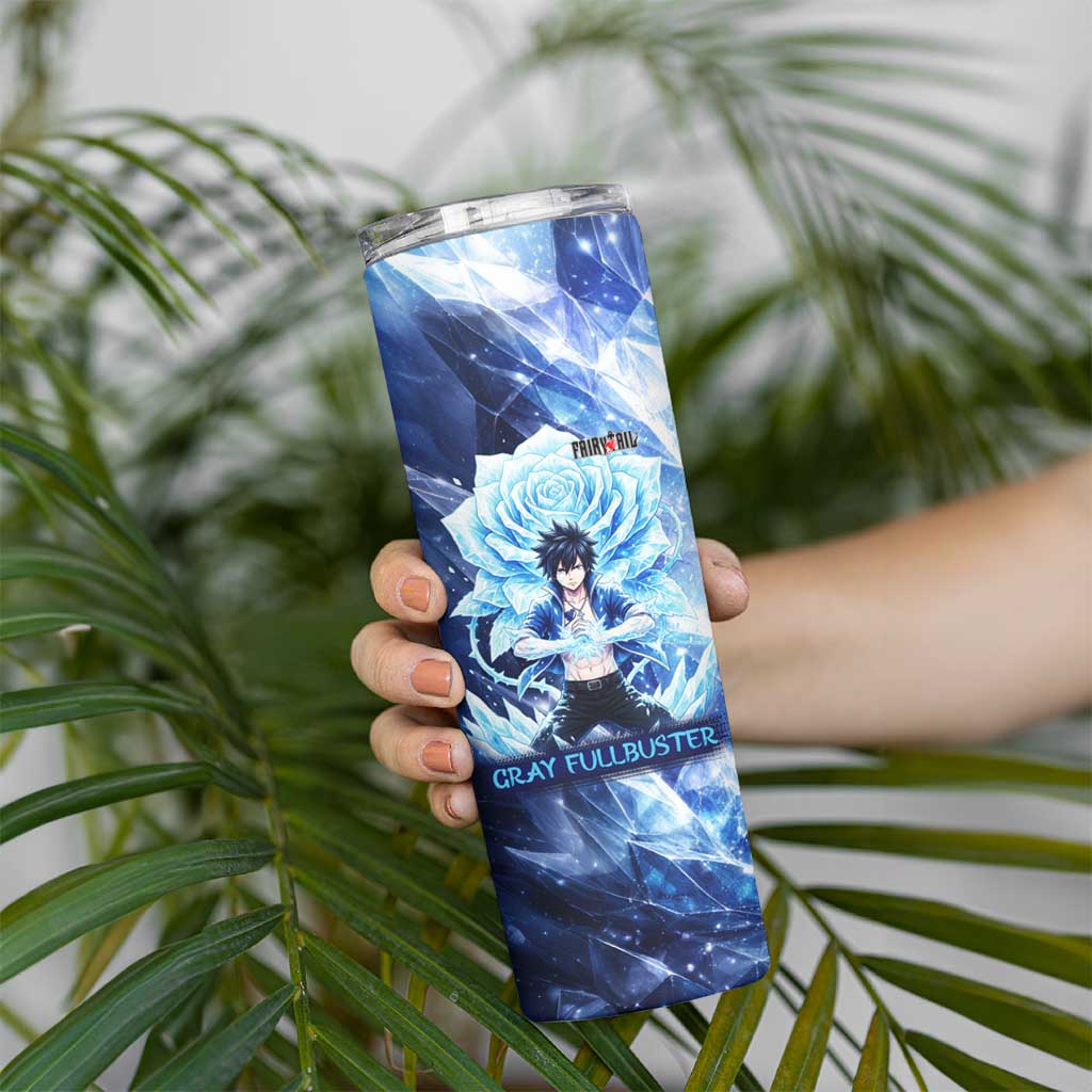 Gray Fullbuster Fairy Tail Skinny Tumbler Ice Magic Anime Style with Crystal Freeze Motif