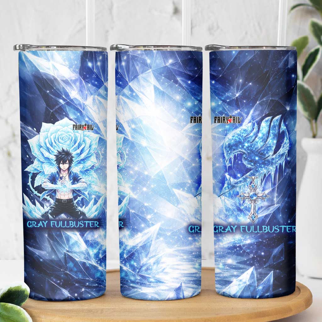 Gray Fullbuster Fairy Tail Skinny Tumbler Ice Magic Anime Style with Crystal Freeze Motif