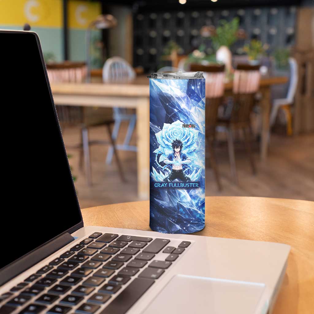 Gray Fullbuster Fairy Tail Skinny Tumbler Ice Magic Anime Style with Crystal Freeze Motif