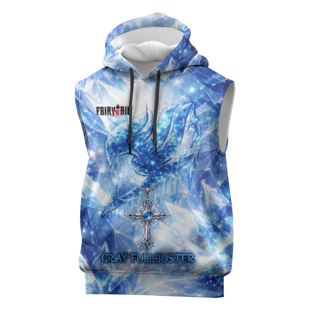 Gray Fullbuster Fairy Tail Sleeveless Hoodie Ice Magic Anime Style with Crystal Freeze Motif