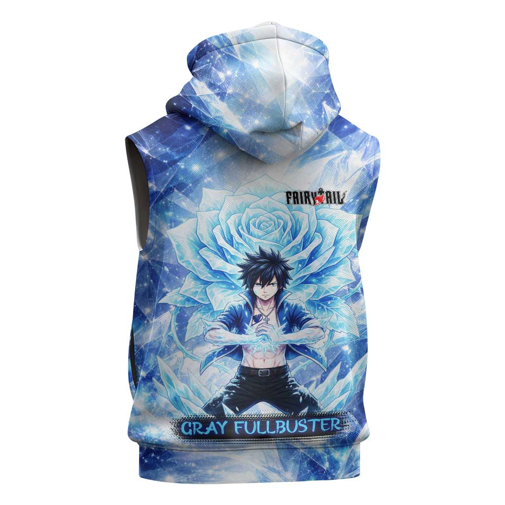 Gray Fullbuster Fairy Tail Sleeveless Hoodie Ice Magic Anime Style with Crystal Freeze Motif