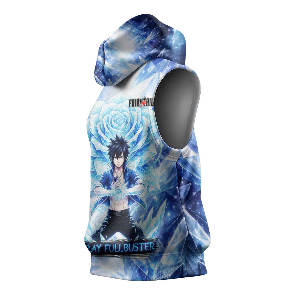 Gray Fullbuster Fairy Tail Sleeveless Hoodie Ice Magic Anime Style with Crystal Freeze Motif